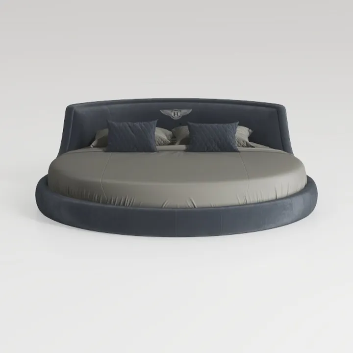 Modern Velvet Upholstered Round Platform Bed Luxury Bedroom 3D Model
