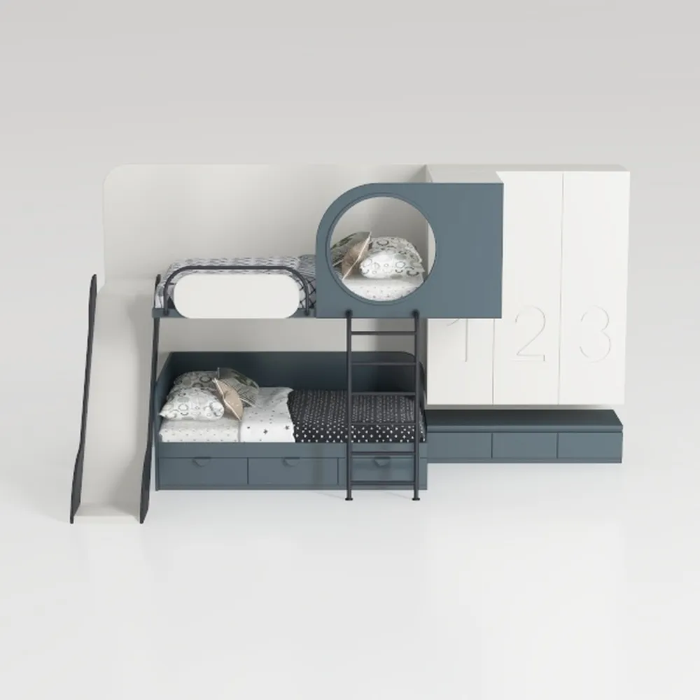 Gray Full Size Wood Loft Bed with Under-bed Desk, 