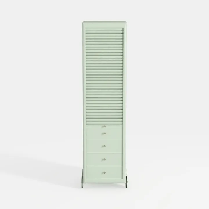 Minimalist Mint Green Rolling Tall Cabinet With Drawers 3D Model