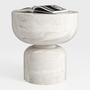 Minimalist Travertine Round Side Table Modern Accent End Table 3D Model