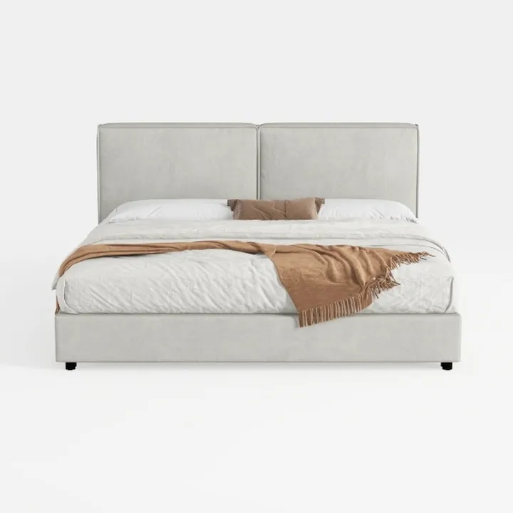 Minimalist Velvet Upholstered King Size Bed 3D Model