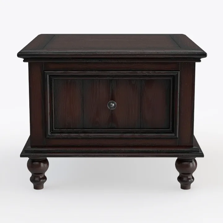 Vintage Solid Walnut Wood Single Drawer Nightstand End Table 3D Model