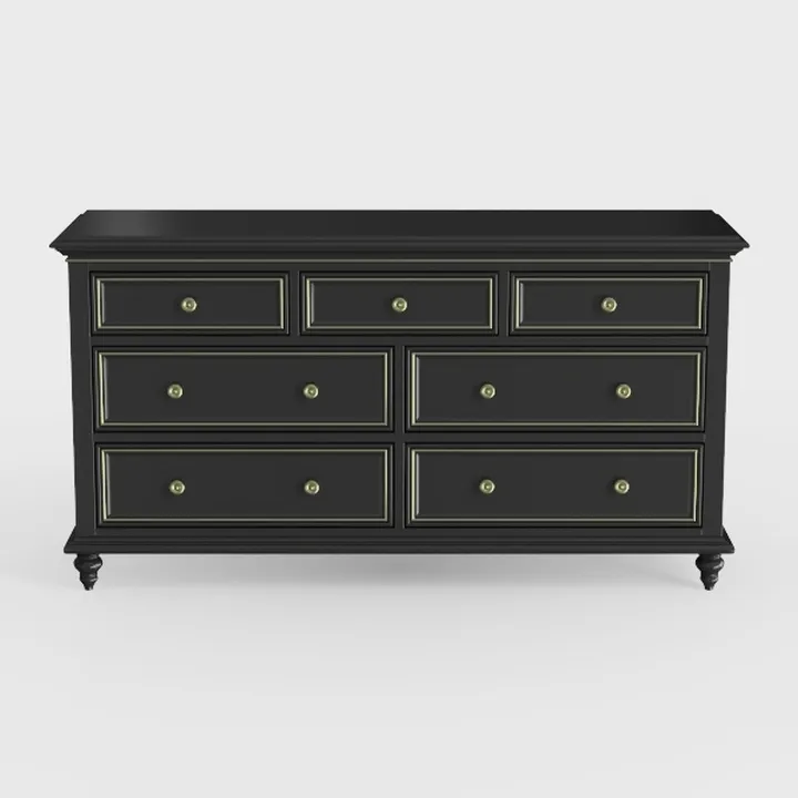 Traditional Black Solid Wood 7 Drawer Dresser 3D Model