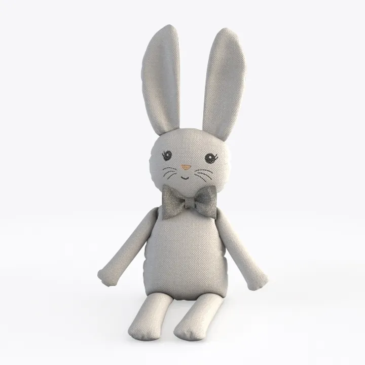 Linen Fabric Cute Stuffed Bunny Rabbit Plush Toy 3D Model
