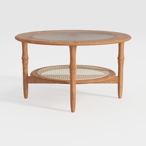 Round Coffee Table，Wooden 2 Tier Circle Coffee Tab