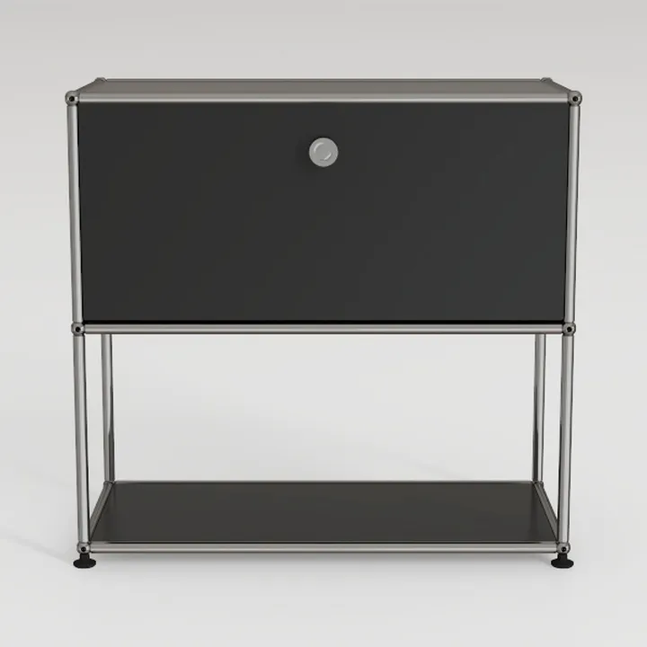Modern Minimalist Metal and Black Wood Nightstand 3D Model