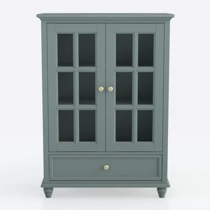 Minimalist Painted Solid Wood Glass Door Display Cabinet 3D Model