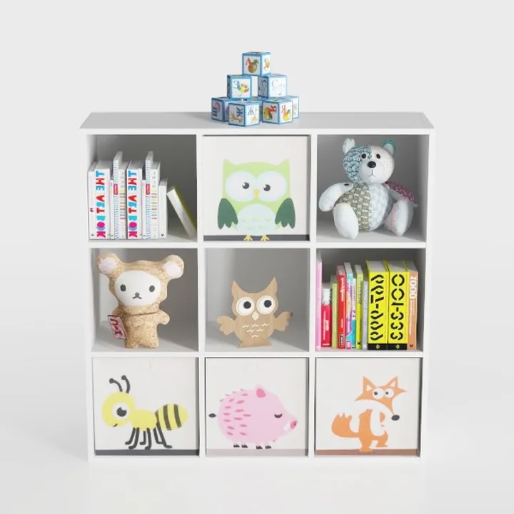 8 Cube Kids Bookshelf with Fabric Drawers, 3-Tier