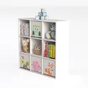 8 Cube Kids Bookshelf with Fabric Drawers, 3-Tier Left 45 Degree View
