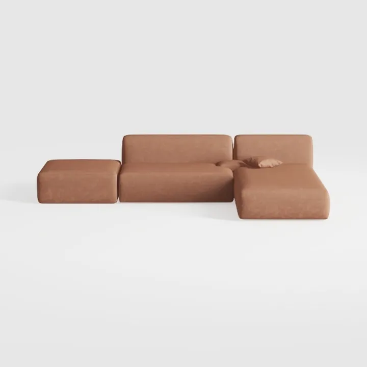 Minimalist Brown Fabric Modular Sectional Sofa 3D Model