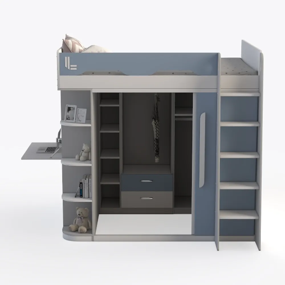 MUIRNAXI Full Size Loft Bed with Desk, Built-in Cl