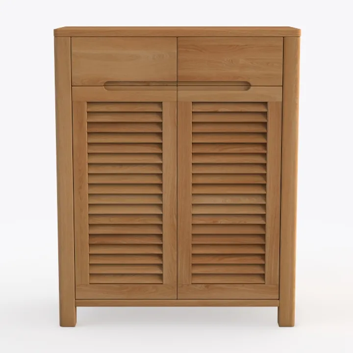Minimalist Solid Oak Shutter Door Storage Cabinet 3D Model