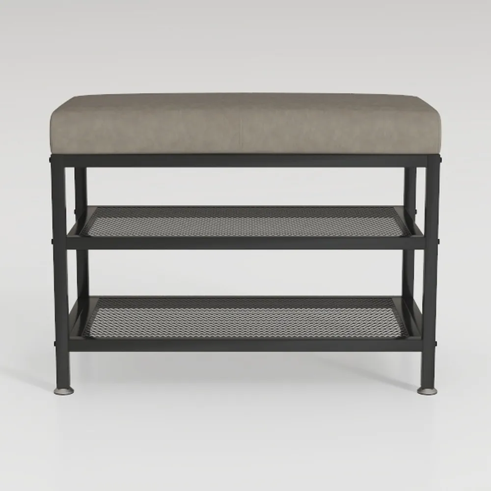 Brown Shoe Bench, Entryway Bench with Leather