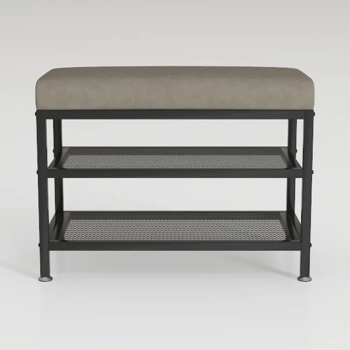 Brown Shoe Bench, Entryway Bench with Leather