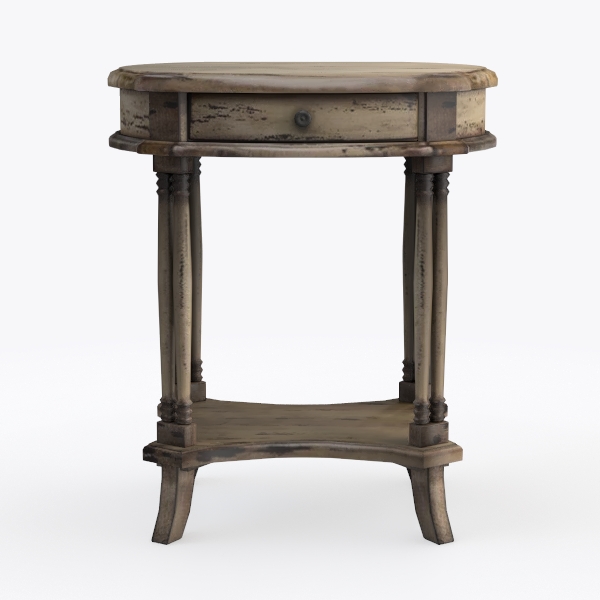 Sampson 22 in. W Beige Round Wood 1-Drawer End/Sid