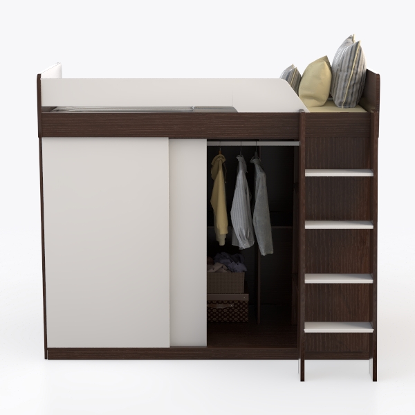 Space-Saving Gray and Pink Full Size Wood Loft Bed