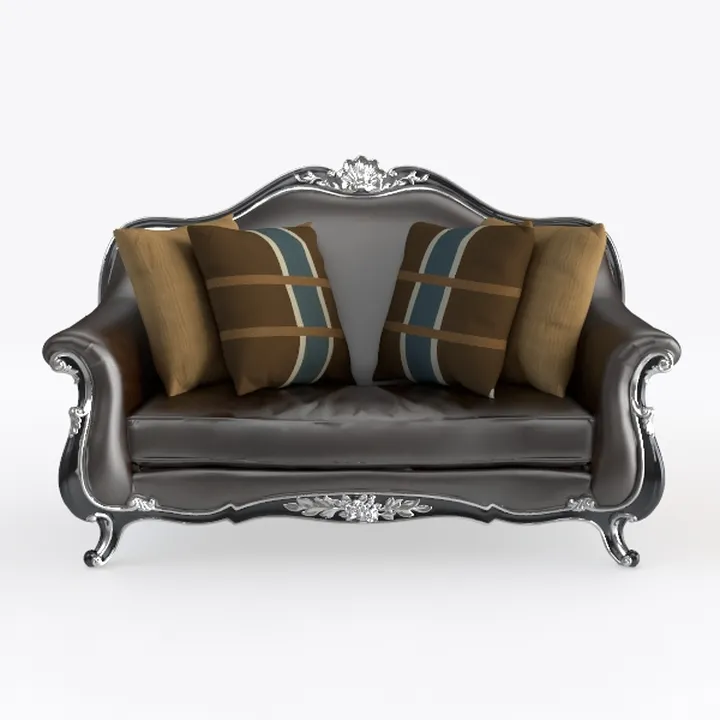 Classic Luxury Leather Loveseat Sofa with Silver Ornate Details 3D Model