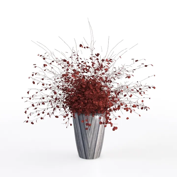 Marble Ceramic Vase with Dried Red Floral Arrangement 3D Model