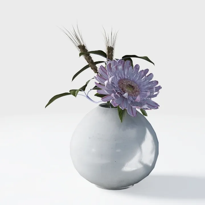 Minimalist White Ceramic Tabletop Vase with Floral Arrangement 3D Model