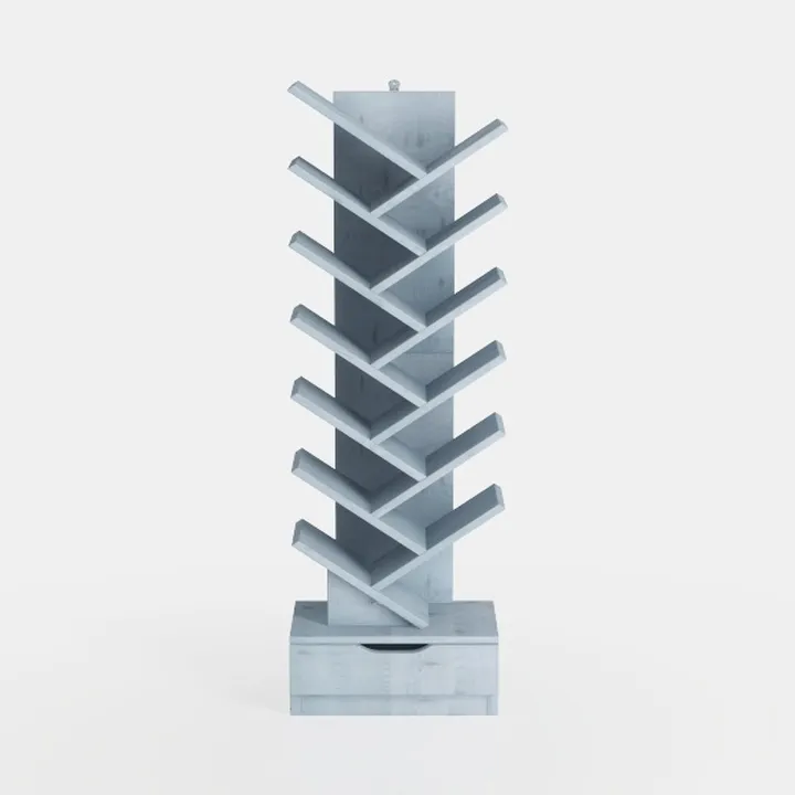 10 Tier Tree Book Shelf, Floor Standing Wood