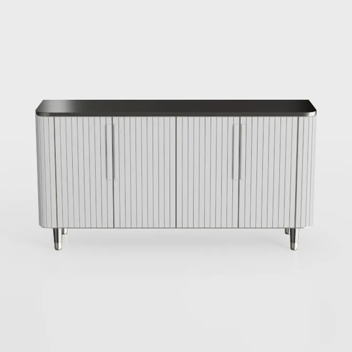 Modern Minimalist Fluted White Black Top Sideboard Cabinet 3D Model