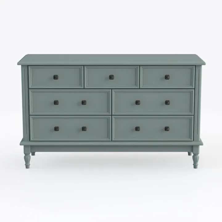 Vintage Sage Green Solid Wood 7 Drawer Dresser 3D Model
