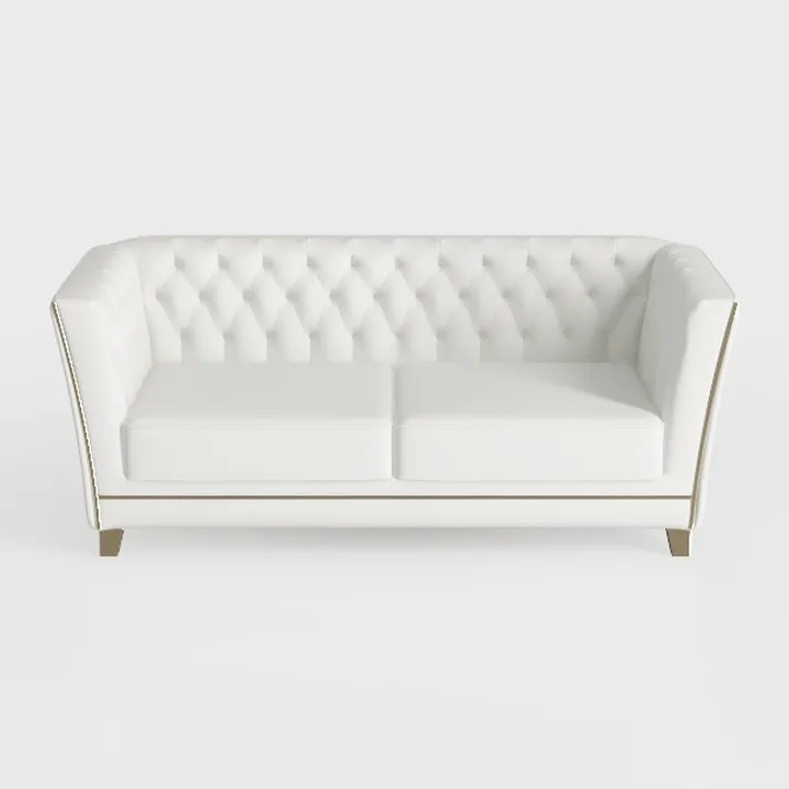 Modern Tufted White Leather Loveseat Sofa With Gold Trim 3D Model