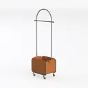 Modern Metal Leather Mobile Clothing Rack With Storage Basket 3D Model Left 45 Degree View