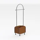 Modern Metal Leather Mobile Clothing Rack With Storage Basket 3D Model Right 45 Degree View