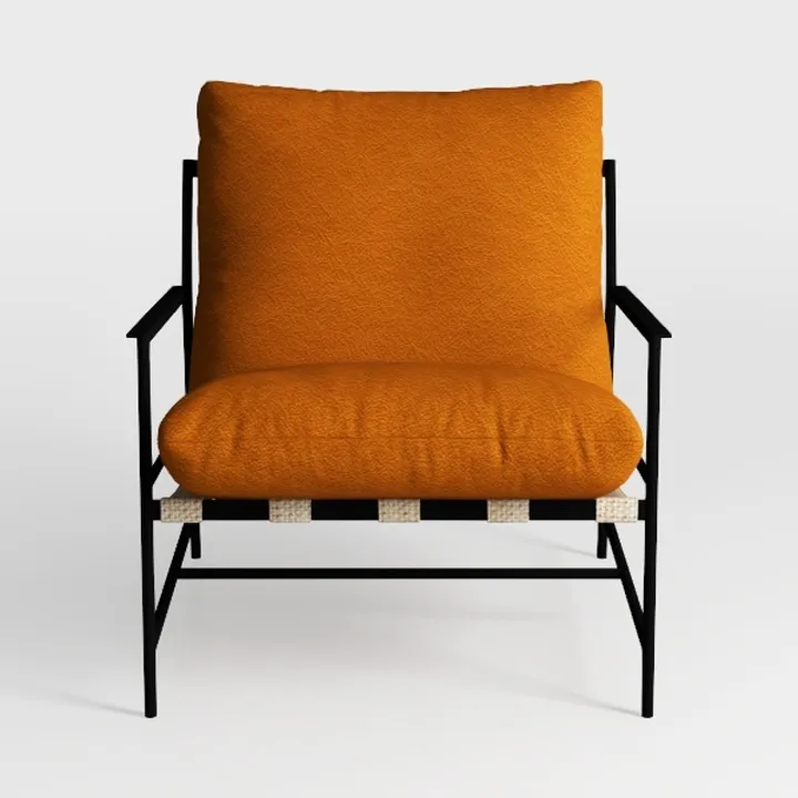 Modern Black Metal Orange Fabric Upholstered Accent Chair 3D Model