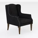 Minimalist Dark Fabric Wooden Leg Wingback Armchair 3D Model Right 45 Degree View