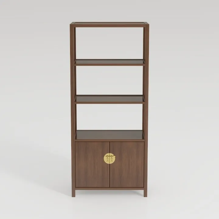 Traditional Solid Walnut Wood Bookshelf Cabinet With Brass Hardware 3D Model