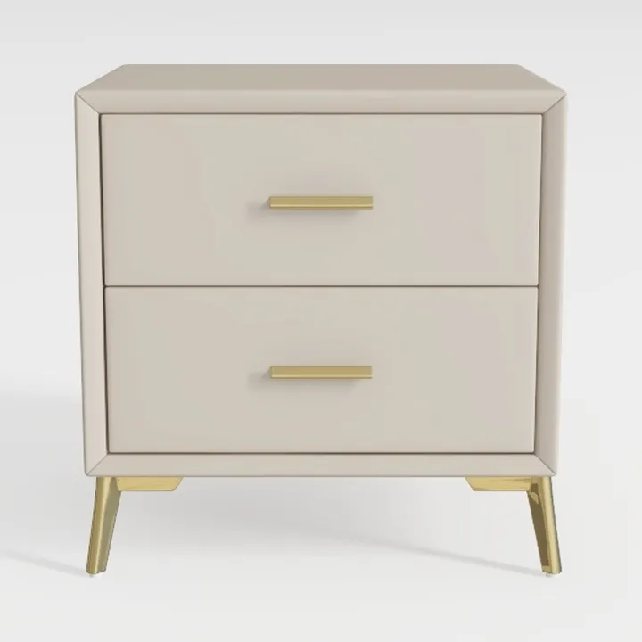 Modern Gold Accent Solid Wood Two Drawer Nightstand 3D Model