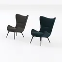 Modern Velvet Fabric Wingback Armchair Set 3D Model Left 45 Degree View
