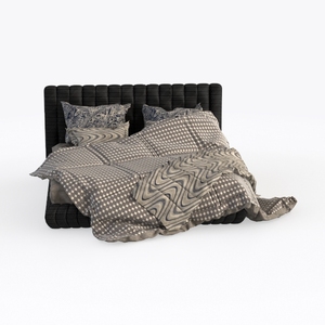 Modern Black Woven Upholstered King Size Bed 3D Model