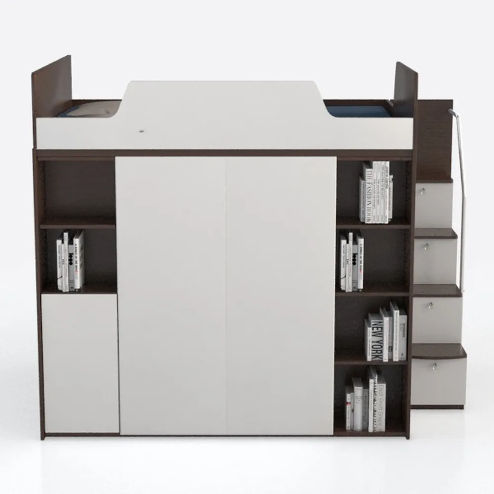 MUIRNAXI Full Size Loft Bed with Desk, Built-in Cl