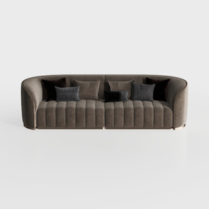 Modern Velvet Channel Tufted Large Curved Sofa With Decorative Pillows 3D Model