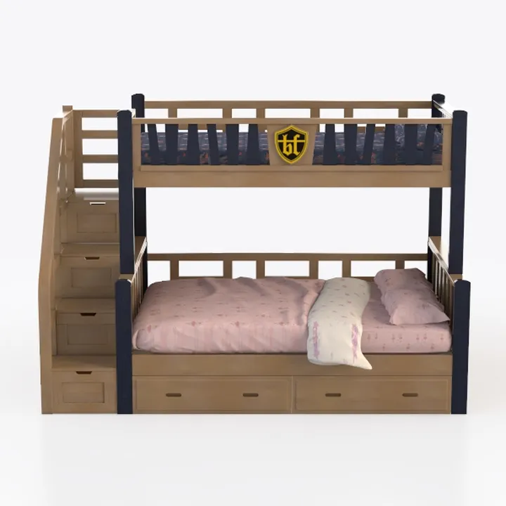 Letto a castello QUBA a 3 posti, 200 x 90 cm, con reti e materasso in bianco, grigio o pino naturale (grigio/rosa)