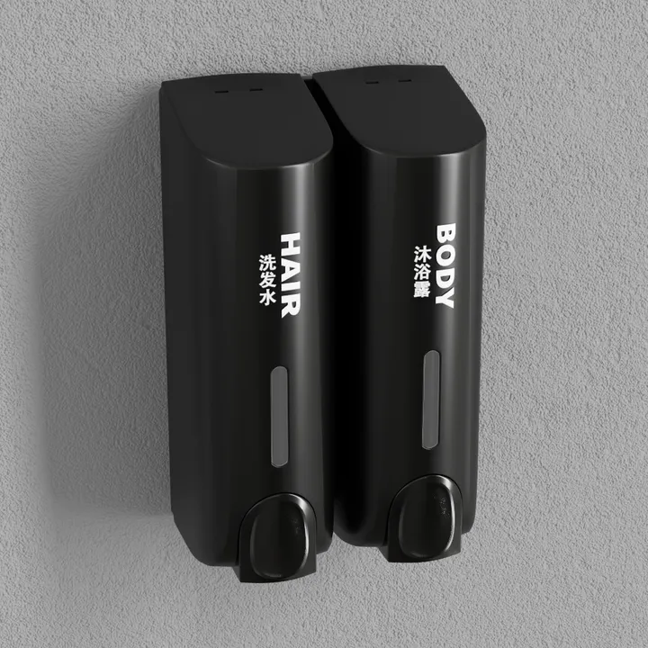 Black Plastic Wall Mounted Dual Shampoo Body Wash Dispenser 3D Model