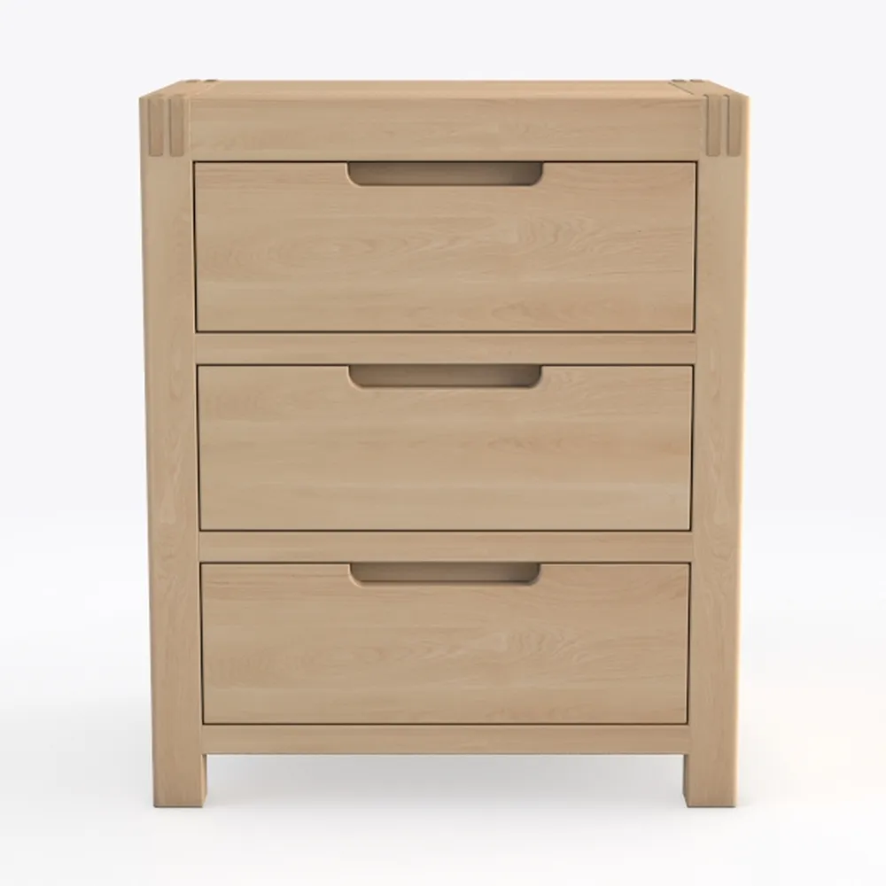 LEVNARY Farmhouse 3-Drawer Nightstand with Carved