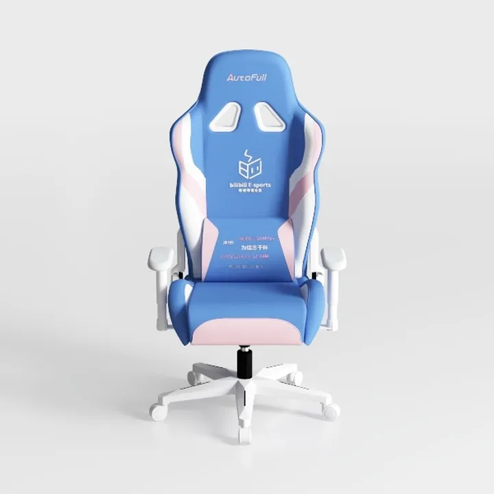Modern Pastel Blue Pink Fabric Gaming Chair 3D Model