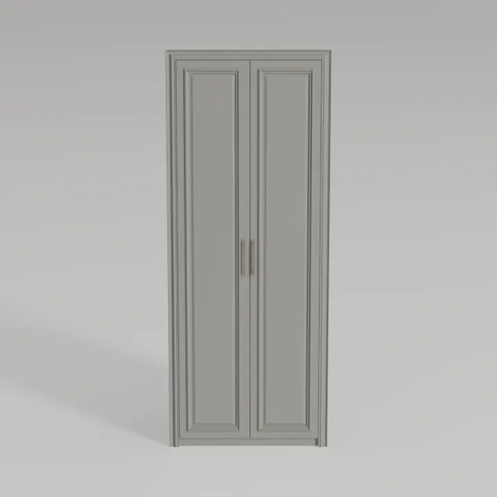Minimalist Solid Wood Double Door Wardrobe 3D Model