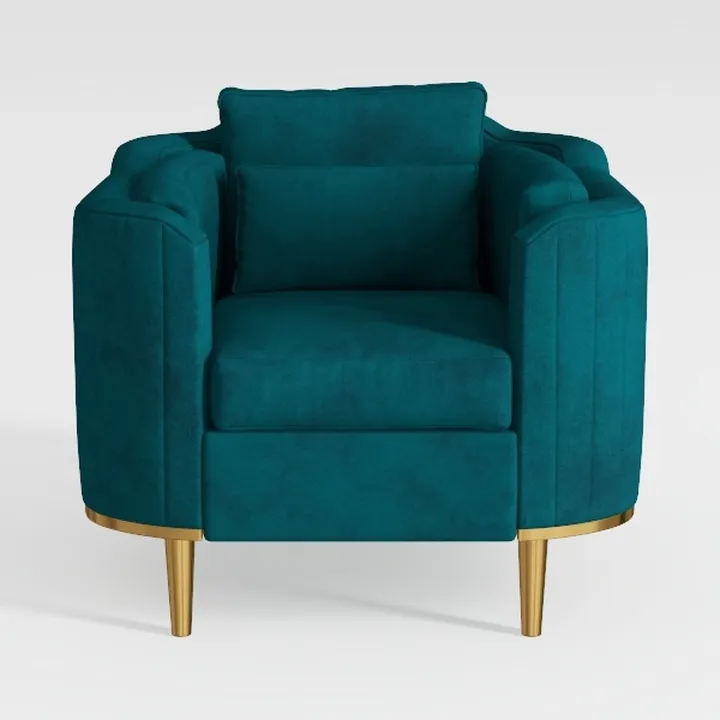 Modern Teal Velvet Gold Accent Armchair 3D Model