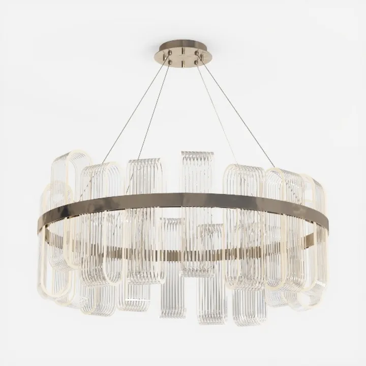 Modern Brass Clear Glass Round Chandelier 3D Model