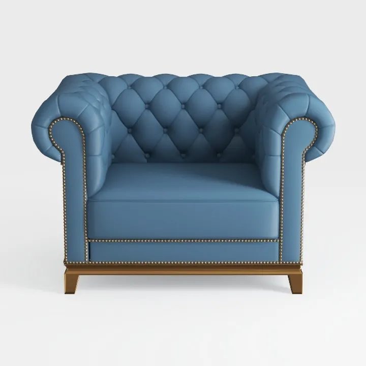 Classic Blue Leather Tufted Chesterfield Armchair 3D Model