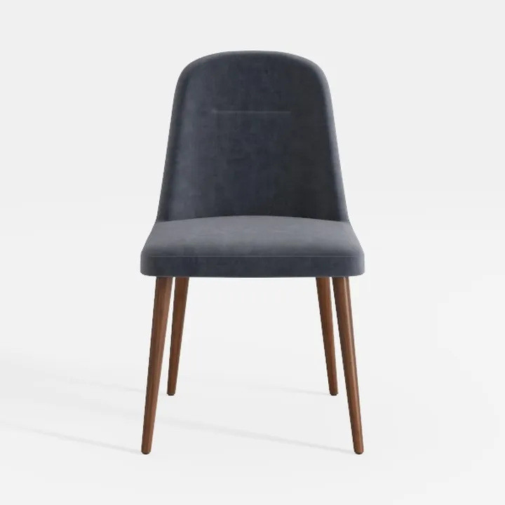 Modern Dark Grey Velvet Walnut Wood Dining Chair 3D Model