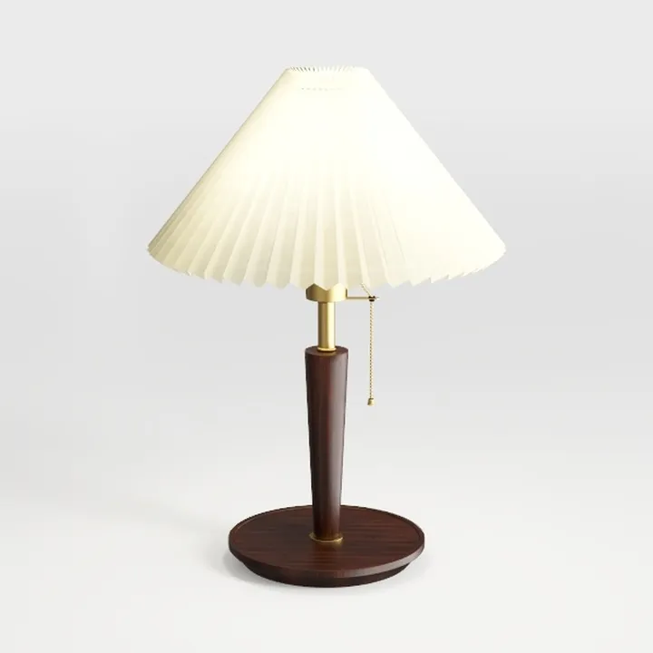 Mid Century Solid Wood Brass Pleated Fabric Table Lamp 3D Model