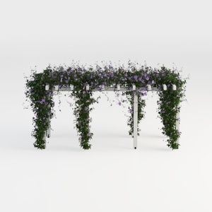 Modern White Metal Outdoor Pergola with Climbing Purple Flower Vines 3D Model