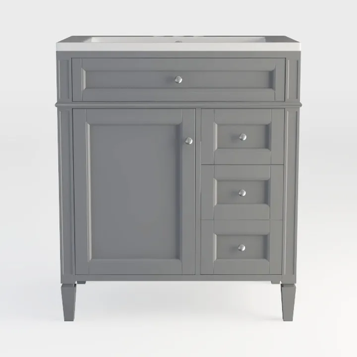 Modern Gray Solid Wood Bathroom Vanity Cabinet With Storage Drawers 3D Model