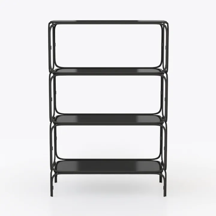 Modern Minimalist Black Metal Open Bookshelf 3D Model
